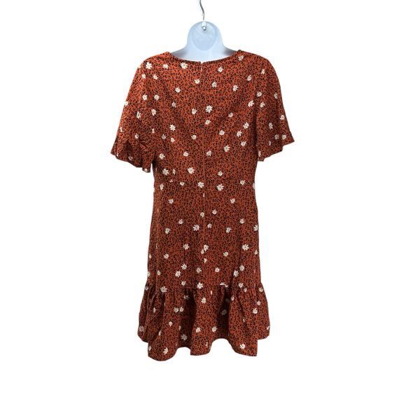 Girl In Mind Shift Midi Dress Flutter Sleeves Size 8 Orange Floral Animal Print - Picture 4 of 4